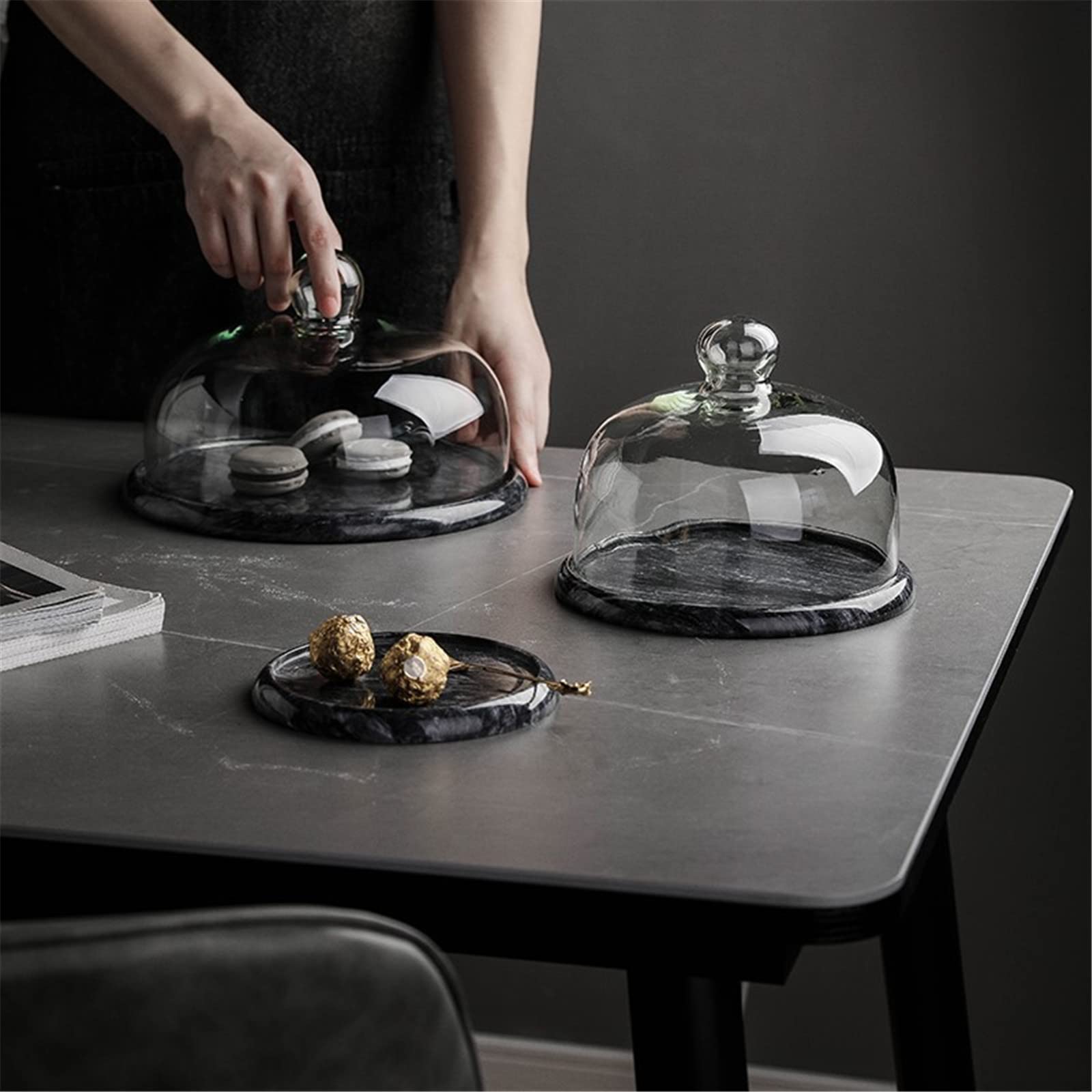 ガラスと大理石のドーム型 ケーキスタンド Amazon｜丸型ケーキ皿 ガラスドーム付き、ケーキサーバー 大理石の